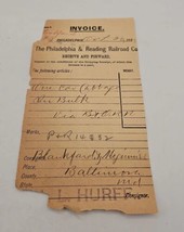 1893 Philadelphia &amp; Reading Railroad Vtg 1893 Invoice Car Of Cabbage Bal... - $6.89