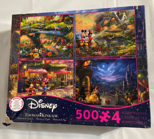 Primary image for Thomas Kinkade Disney 4-1 Jigsaw Puzzle 500pc Mickey Beauty Beast 3/4 NEW Poster