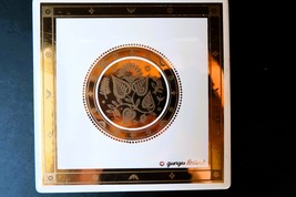 Vtg MCM Georges Briard Gold Tone Floral Pattern Enamel Metal Tile Trivet... - $279.41 MXN
