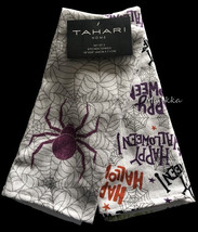 Tahari Halloween Set of 2 Kitchen Towels Purple Spider Webs Happy Halloween - £23.40 GBP