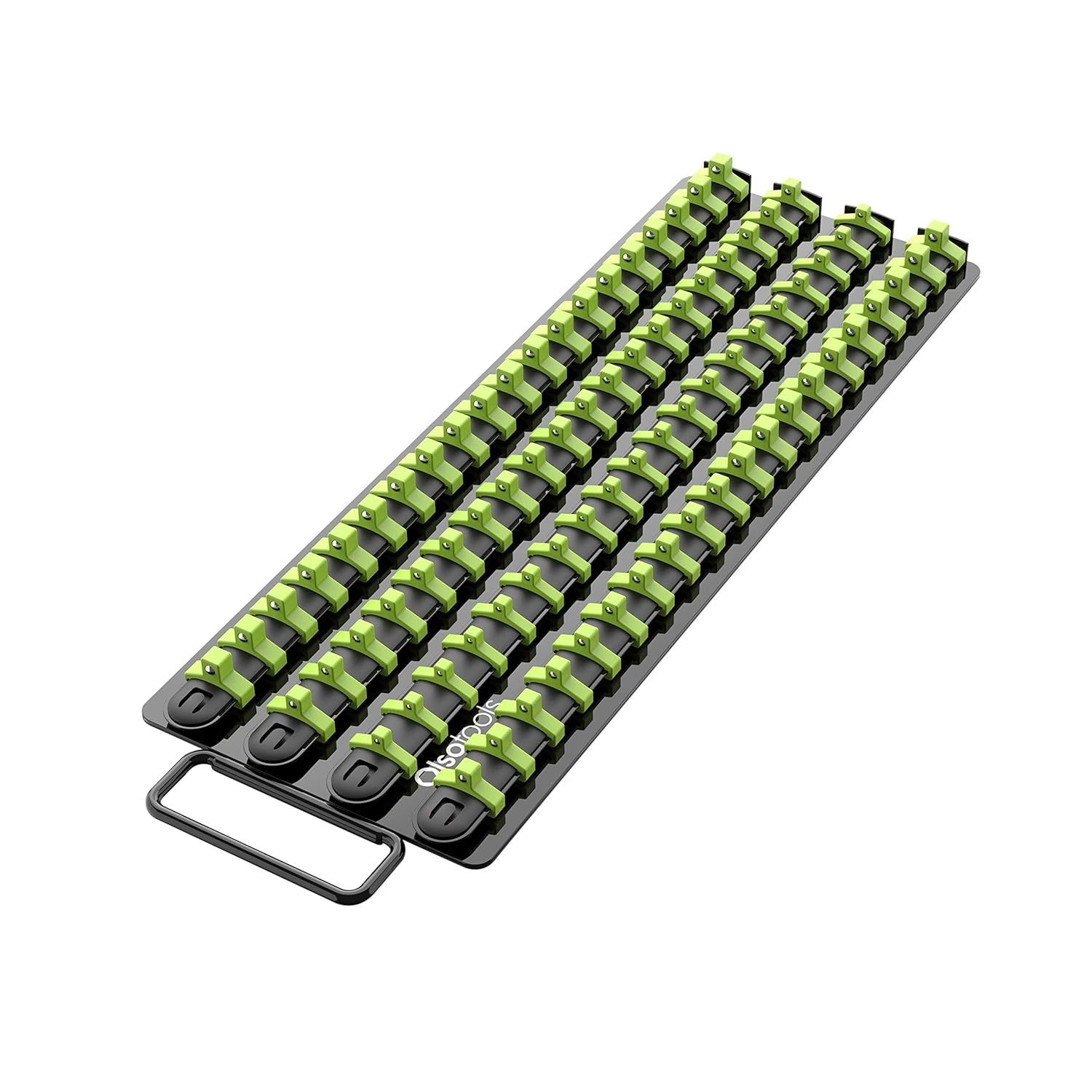 Portable Socket Organizer Tray | Black Rails With Green Clips | Holds 80 Sockets