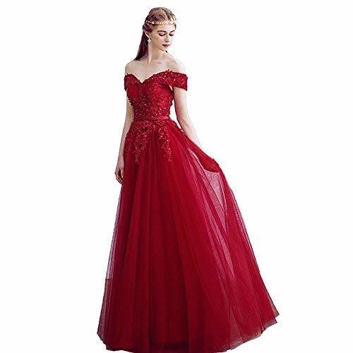 Off The Shoulder Beaded Long Lace Formal Prom Evening Dress Wine Red US 4