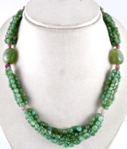 Antique Fine Natural Emerald Ruby Beaded 385 Ct Designer Party Gemstone Necklace - £320.49 GBP