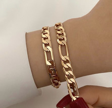 Gold Figaro Bracelet Thick Chain 18k Gold Filled Luxury Waterproof Jewelry - £20.78 GBP