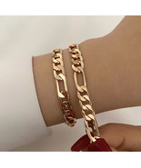 Gold Figaro Bracelet Thick Chain 18k Gold Filled Luxury Waterproof Jewelry - £20.45 GBP