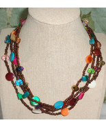 Multicolor Rainbow Colorful Shell Glass Layered Beaded Necklace 20&quot; Mult... - £7.92 GBP