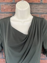 Olive Green Sheath Dress Sz 8 Ruched Sides Stretch Pullover Drape Neck B... - $28.50