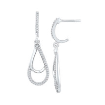 10k White Gold Round Diamond Teardrop Dangle Screwback Earrings 1/4 Ctw - £223.62 GBP