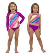 Lands&#39; End Girls Swim Set Purple Multicolor 3-PC Rashguard Tankini Top B... - $690.20 MXN