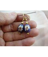 (EE603-14) 12x18mm Blue bead w/ pink white flower CLOISONNE dangle oval ... - €22,41 EUR