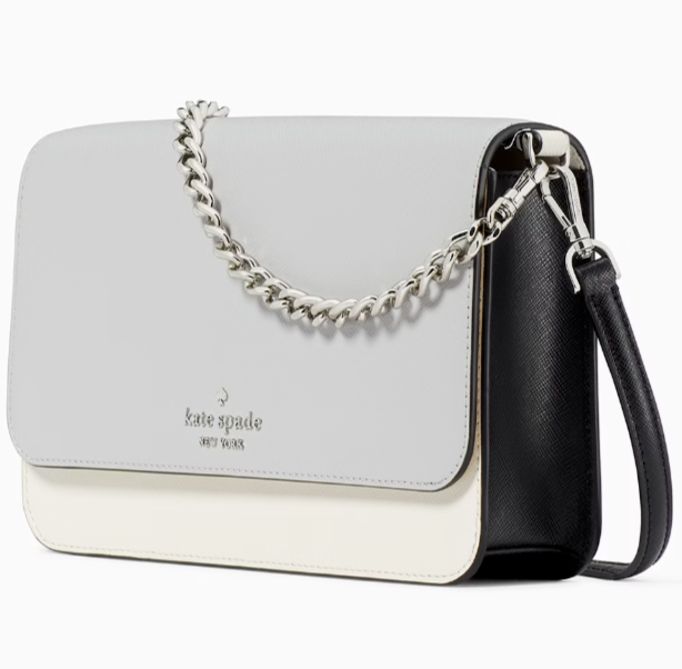 Kate Spade Madison Flap Crossbody Bag Platinum Grey Leather Chain KC623 NWT FS