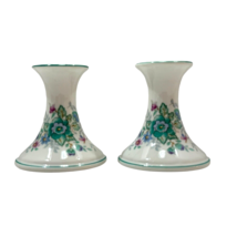 Pair of Elizabeth Arden Ceramic Blue Floral Tapered Candle Holders Japan Vintage - £9.13 GBP