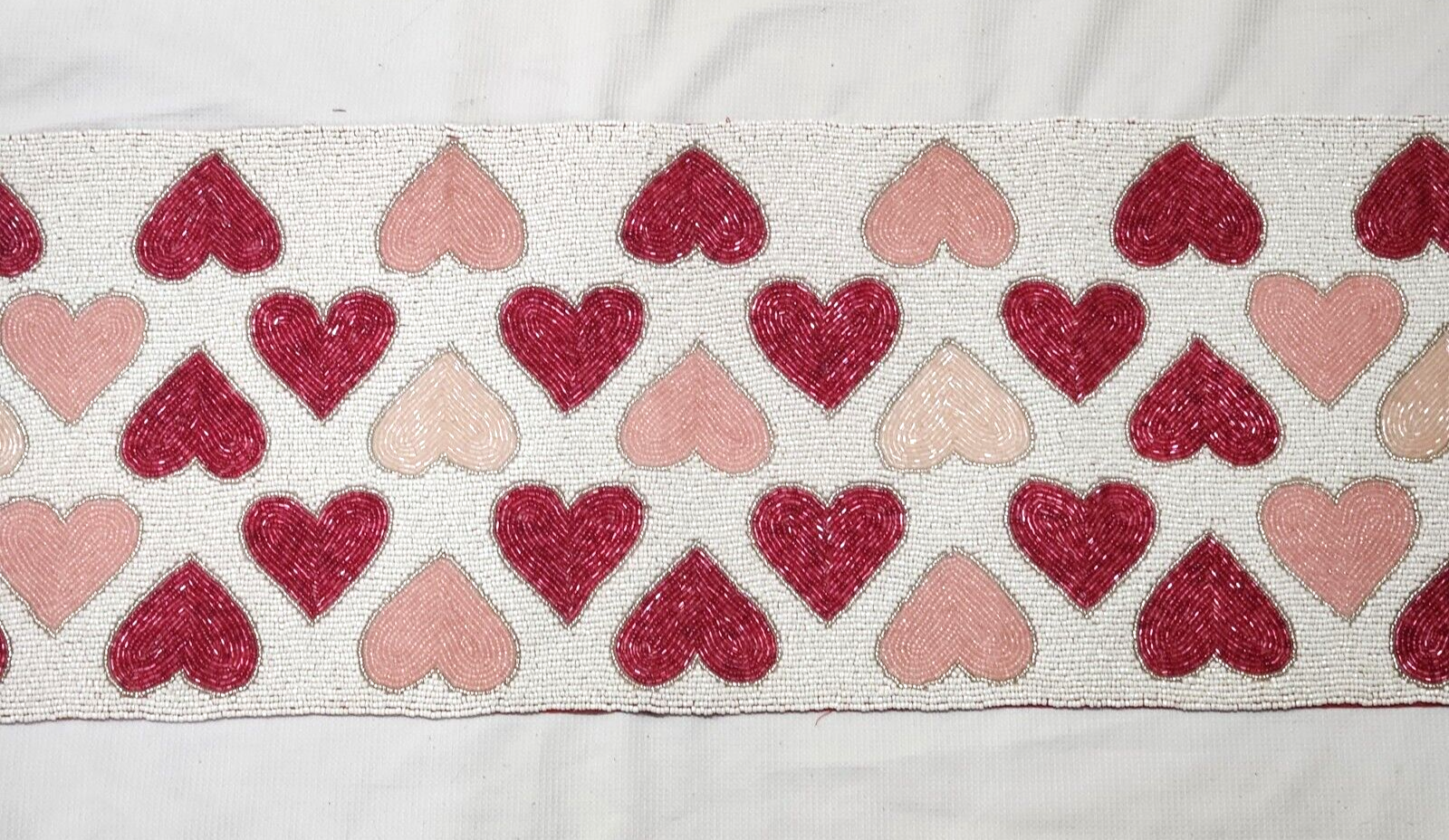 Valentines Red Pink Hearts Beaded Table Runner  13&quot;x 36&quot; - $64.34