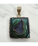 Purple and Green Square Sterling Silver 925 Studded Pendant - £37.24 GBP