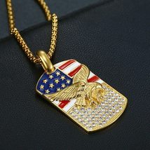 Elvis Presley TCB NY Jumpsuit 18K Gold USA Flag Eagle Pendant Necklace 50 Cm. - £15.17 GBP