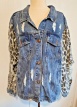 Bibi Women&#39;s Long Sleeve Shirt Jacket X-LARGE Denim &amp; Leopard Print Dist... - $58.04