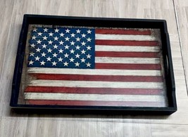 American Flag Tray Rectangular Wooden Distressed Blue - $9.79