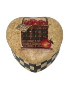 Vintage Heart-Shaped Ceramic Trinket Box Apples Basket Country Chic Home... - $16.67 CAD
