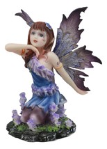 Kneeling Purple Lavender Girl Fairy Garden Statue 4.25&quot;Tall Fantasy Collectible - £24.37 GBP