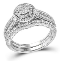 10kt White Gold Round Diamond Cluster Bridal Wedding Engagement Ring Set 1/3 Ctw - £446.83 GBP