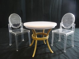 Rainbow High Doll House Kitchen Table White Gold 2 Clear Chairs fits 11&quot; Dolls - £15.74 GBP