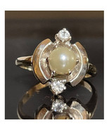 WHITE GOLD AKOYA PEARL &amp; GOSHENITE RING SIZE 7.5 SKY - $341.70