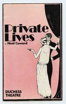 Private Lives Noel Coward Program Duchess Theatre London Aitken Jayston ... - £10.91 GBP