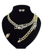 HUGS &amp; KISSES Icedcut Cuban link I LOVE YOU necklace bracelet Earrings R... - $552.47 MXN