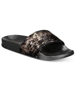 INC International Concepts INC Metallic Velour Slide Slippers Black-Small - $6.97