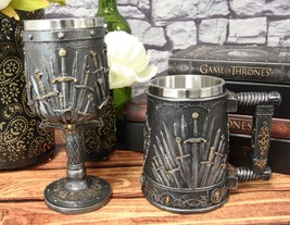 Set of 2 Medieval Dragons Iron Throne Of Valyrian Steel Swords Wine Gobl... - £60.89 GBP