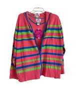 Quacker Factory Cardigan Hooded Tank Top 2 Pc Set XL Striped Sweater Wha... - $37.50