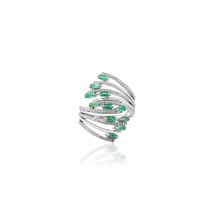 Natural Emerald Diamond Ring Unique Wedding Emerald Diamond Ring For Anniversary - $650.00