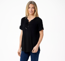 Brooke Shields Ladies Womens Timeless Lace-Up Neck Woven Top Black Plus 3X - £22.70 GBP