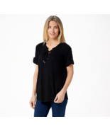 Brooke Shields Ladies Womens Timeless Lace-Up Neck Woven Top Black Plus 3X - £23.29 GBP