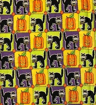 Halloween Fabric Cat &amp; Pumpkin Sewing 40 x 36 inches - £4.39 GBP