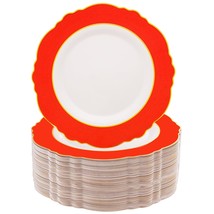 60Pcs Red Plastic Plates Gold Rim - 10.25Inch Red Dinner Plates Disposable Valen - £26.37 GBP