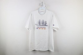 Vintage 90s Champion Mens Large Spell Out Sail Boston Short Sleeve T-Shirt White - £31.10 GBP