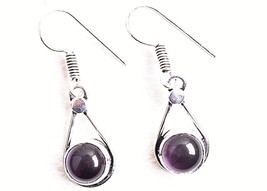 Round Amethyst Handcrafted Silver Plated Female Elegant Dangle Earrings Women - £25.17 GBP