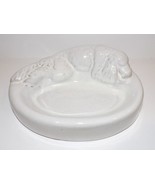 VINTAGE HTF FRANKOMA POTTERY #402 WHITE SLEEPING COCKER SPANIEL DOG ASHTRAY - $178.19