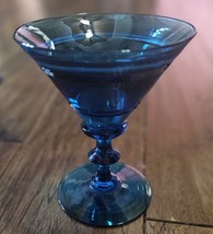 Cobalt Blue &amp; Silver Overlay Martini Glass Set of 7 Rare - $89.09