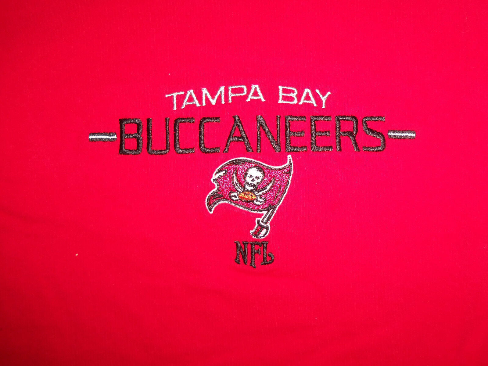 NFL Tampa Bay Buccaneers Football Team Embroidered Red T Shirt - L - £15.09 GBP