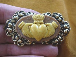 cm38-72) traditional CLADDAGH heart hands brown CAMEO Pin Pendant Jewelry brooch - £25.72 GBP