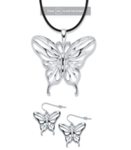 Cutout Butterfly 2 Piece Drop Earrings Black Corded Pendant - £39.95 GBP