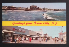 Surfing Boardwalk Ocean City New Jersey Split View NJ Postcard c1970s - £6.21 GBP