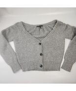 White House Black Market Grey Cropped Cardigan Sweater Sz M Ruched Shoul... - $290.76 MXN