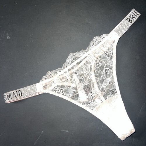 Victoria&#39;s Secret M Thong PINK LACE BRIDESMAID RHINESTONES SHINE STRAP - $24.75