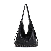 Women PU Washed Leather Backpack Design Large Shoulder Bags Ladies Punk Rivets F - £57.52 GBP