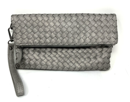 Urban Expressions Gray Metallic Braided Envelope Clutch Purse 10&quot;W x 5.5... - $267.07 MXN