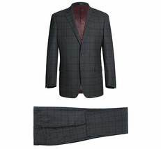 Men Renoir Suit Super 140 Wool Side Vent Classic Fit English Plaid 559-2 Gray  - £168.89 GBP