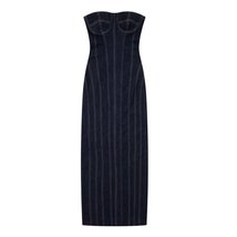 Elegant Female Chic Striped Split design Slim Denim Dress - £50.31 GBP